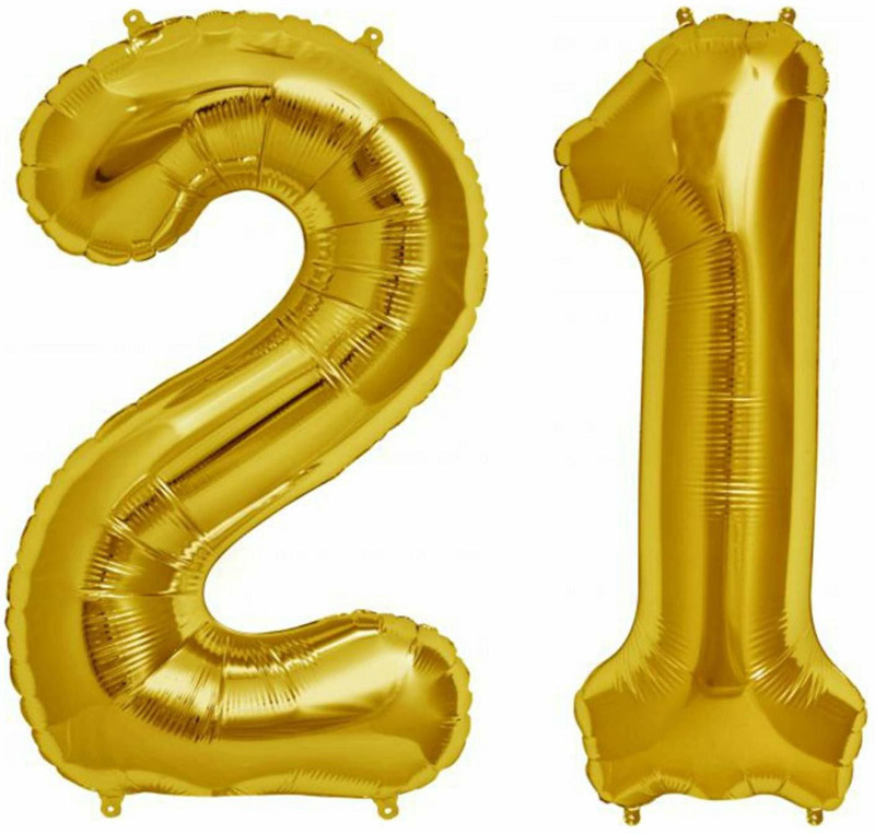 teple Printed [17" inch] Number 21 Foil Balloons, Kids Party Supplies, Theme Birthday Party, Foil Balloons, Birthday Balloons - Golden Balloon(Gold, Pack of 2)