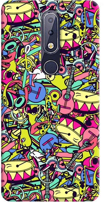 polymol Back Cover for Nokia 5.1 Plus(drums guitar and everything doodle, Hard Case)