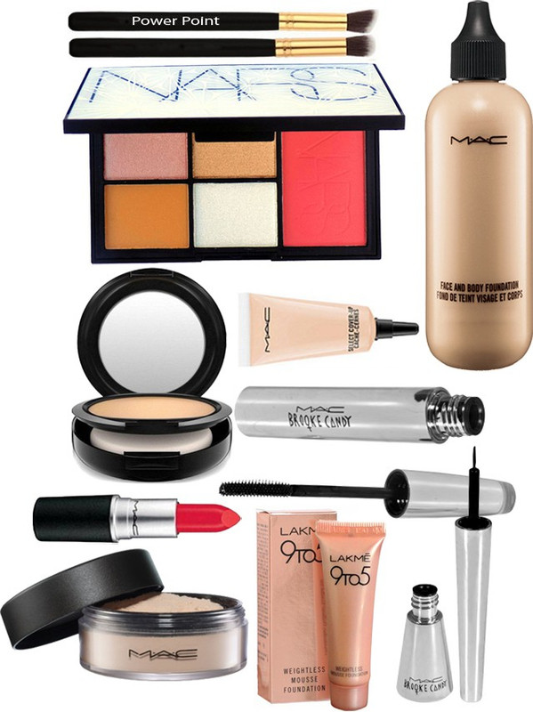powerpoint Makeup Brush 2 & Shade Eyeshadow Palette & Pink Shade Blusher & Face And Body Foundation & Studio Fix Compact & Lipstick & Select Cover Up & Loose Powder & Brooke Candy Liner & Mascara(Set of 11)
