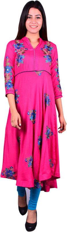 anki fashion Women Embroidered Flared Kurta(Pink)