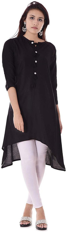 earnam Casual Self Design Women Kurti(Black)