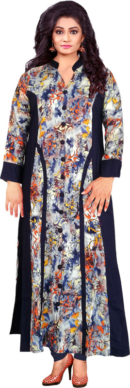 hi fi fashions Festive & Party Printed Women Kurti(Multicolor, Black)