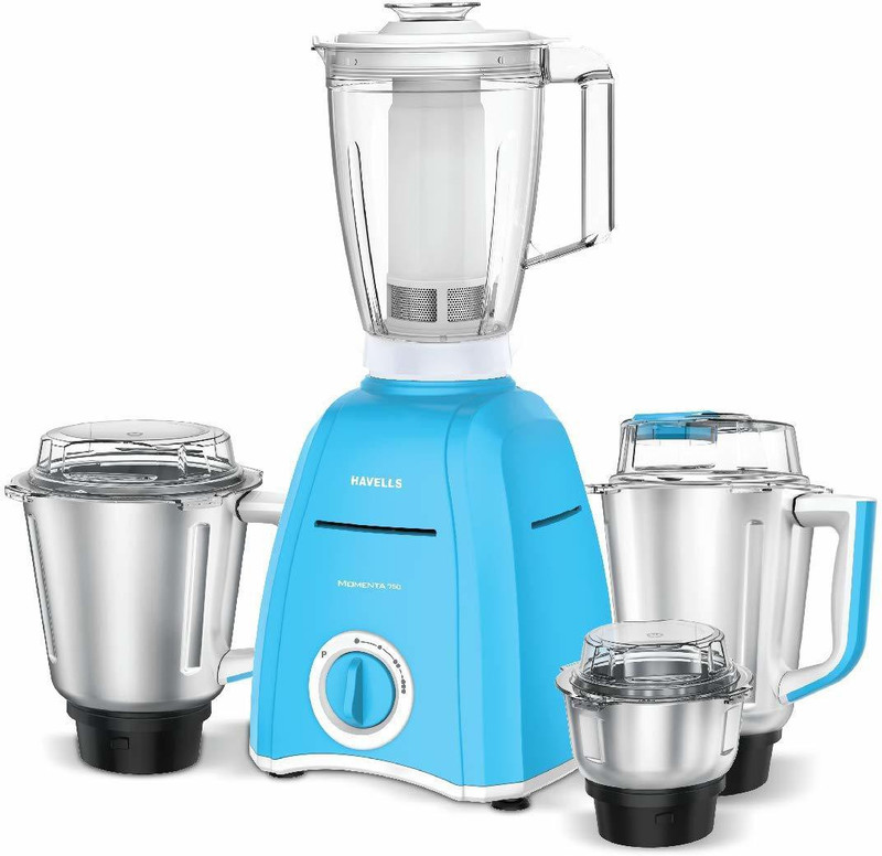 Havells momenta NV 4 jar 750 Mixer Grinder(sky blue, 4 Jars)