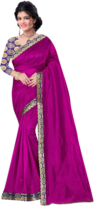 khoosanta Solid Fashion Poly Silk Saree(Purple)