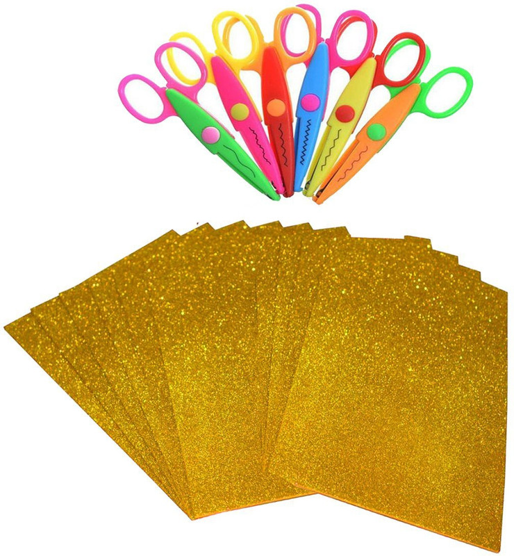 puffy Yellow Glitter Foam Sheet - A4 Size Set of 10 Sheets with Zigzag Scissor