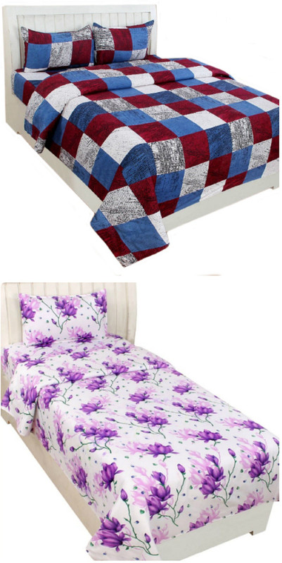 mashiva 150 TC Cotton Double Printed Bedsheet(Pack of 2, Multicolor)