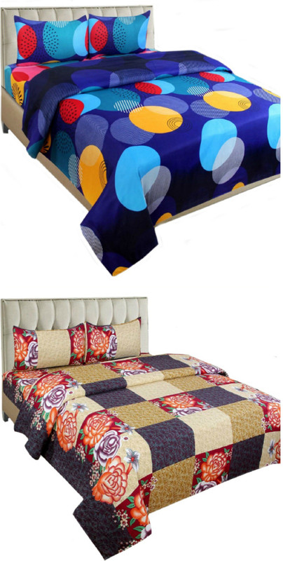 shaurya 150 TC Cotton Double Printed Bedsheet(Pack of 2, Multicolor)