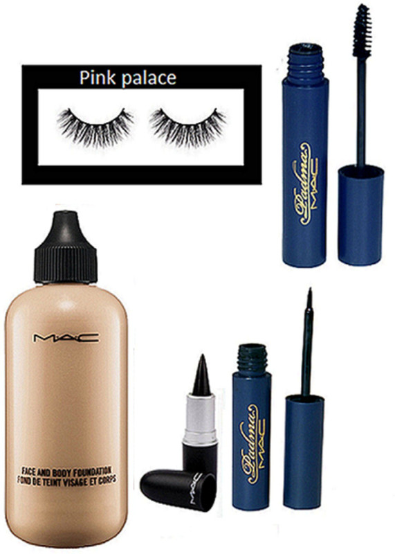 pink palace Eyelashes, padma eyliner, mascara, face and body foundation, Stick kajal(5 Items in the set)