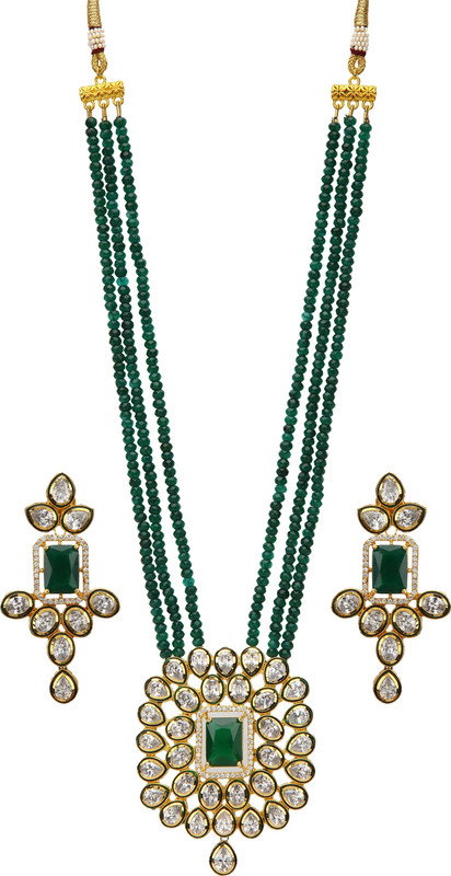 runjhun Alloy, Copper, Brass Jewel Set(Green, Gold)