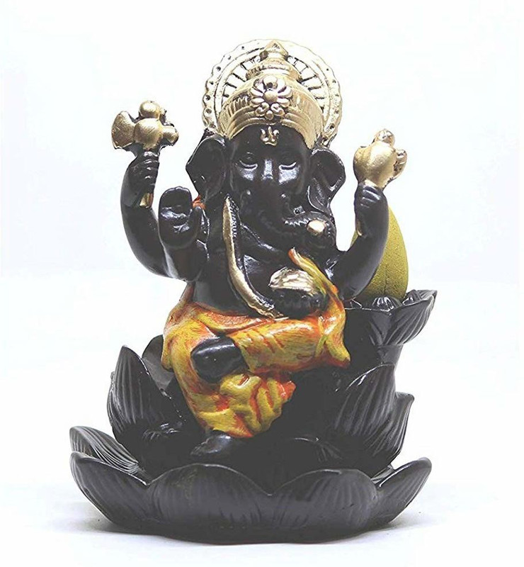 zart Ganesha Smoke Fountain Incense Burner Lord Ganeshji Smoke Backflow with Free 10 Back Flow Incense Cones H - 13 cm (Burn Time 15-20 Minutes) Decorative Showpiece  -  13 cm(Polyresin)
