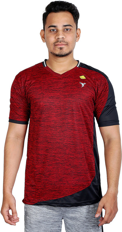 techno dry Color Block Men V Neck Red, Black T-Shirt