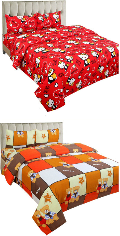 mashiva 150 TC Cotton Double Printed Bedsheet(Pack of 2, Multicolor)