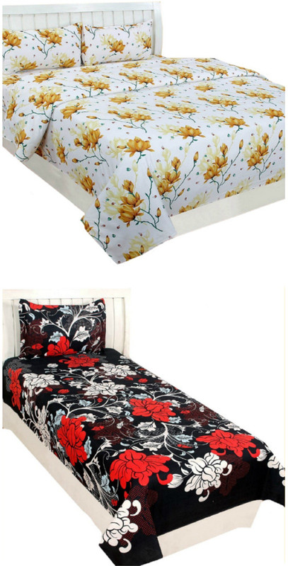 mashiva 150 TC Cotton Double Printed Bedsheet(Pack of 2, Multicolor)