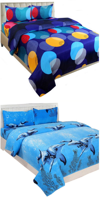 shaurya 150 TC Cotton Double Printed Bedsheet(Pack of 2, Multicolor)