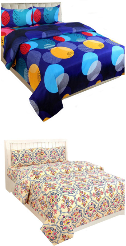 shaurya 150 TC Cotton Double Printed Bedsheet(Pack of 2, Multicolor)
