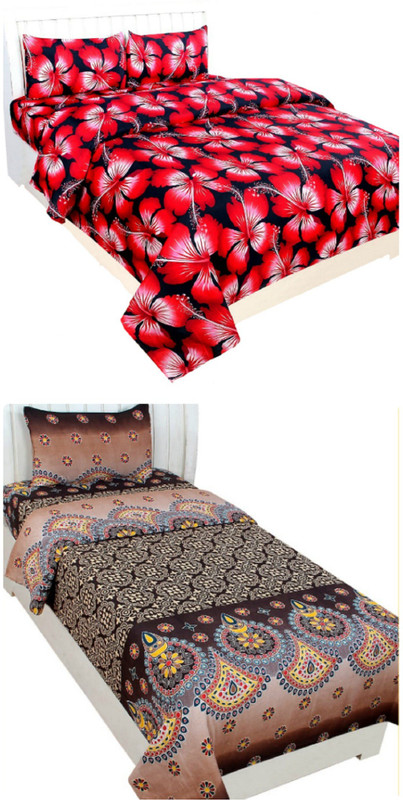 mashiva 150 TC Cotton Double Printed Bedsheet(Pack of 2, Multicolor)
