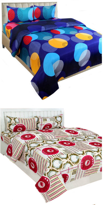 shaurya 150 TC Cotton Double Printed Bedsheet(Pack of 2, Multicolor)