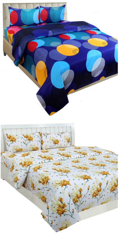 shaurya 150 TC Cotton Double Printed Bedsheet(Pack of 2, Multicolor)