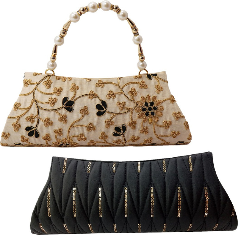 landloper Casual, Party, Formal, Sports Beige, Black  Clutch