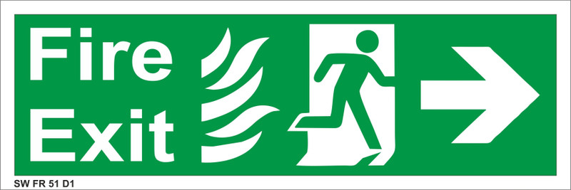 safety world Fire Exit - Right Side Arrow - Night Glow - 4 X 12 Inch. Emergency Sign