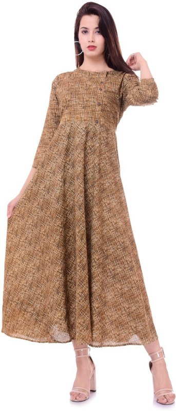 modlady Casual Printed Women Kurti(Brown)
