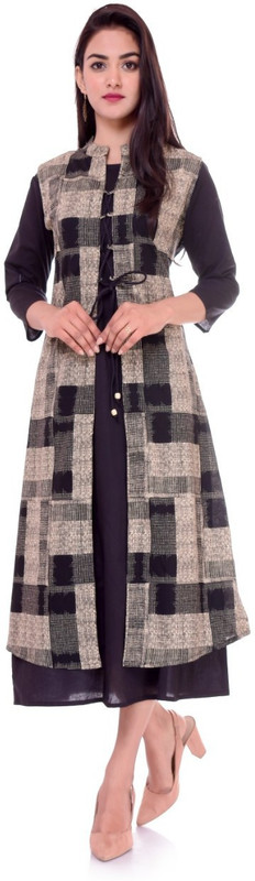 modlady Casual Printed Women Kurti(Black, Grey)