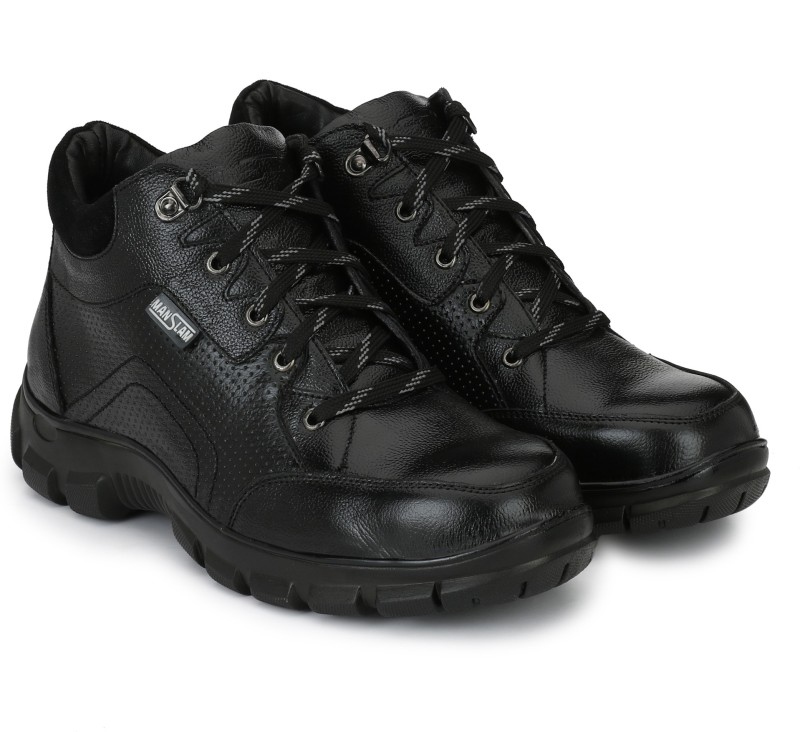 Manslam Genuine Leather Safety Shoe with Steel Toe Outdoors For Men(Black)