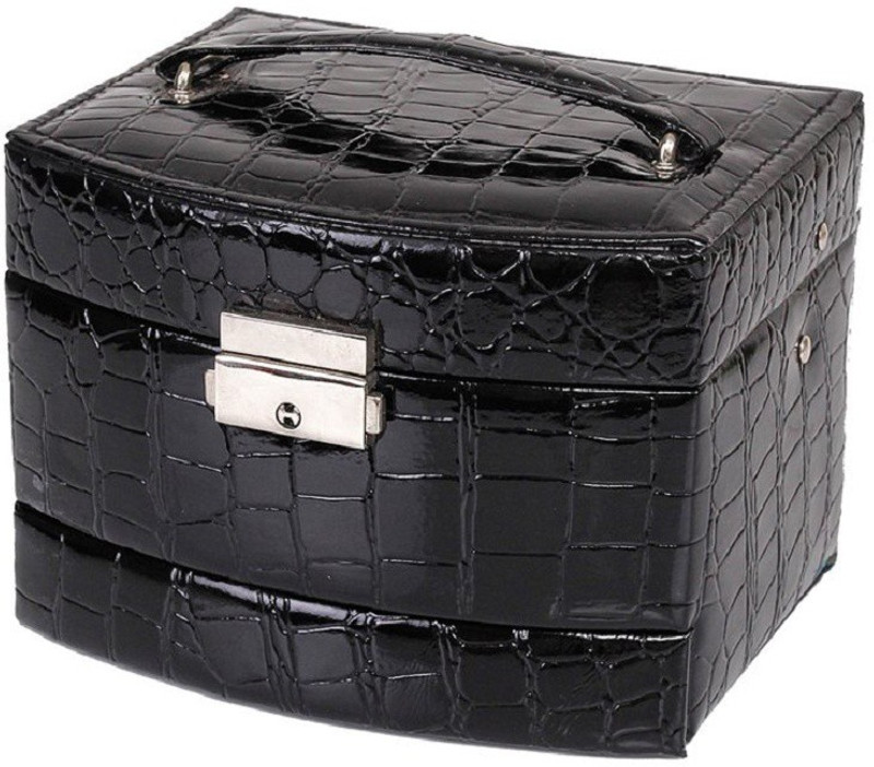 medetai Women Makeup Carrying Case Casket Jewelry Leather Organizer Storage Display Packaging Rack Box Wedding Decoration Gift Jewellery Box, Makeup Box, Wedding Makeup Box Vanity Box(Black)
