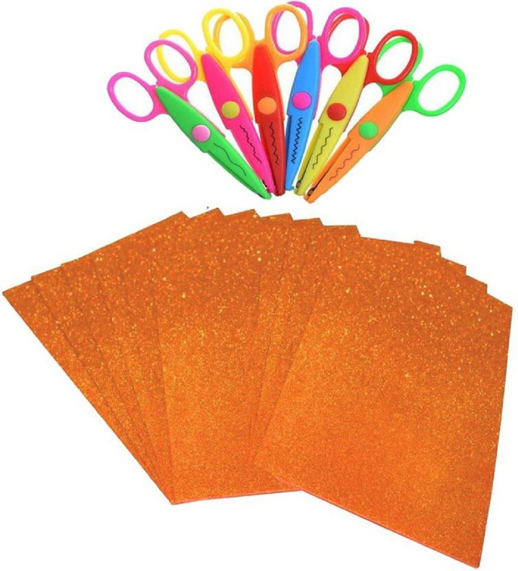 craftistics orange Glitter Foam Sheet - A4 Size Set of 10 Sheets with Zigzag Scissor