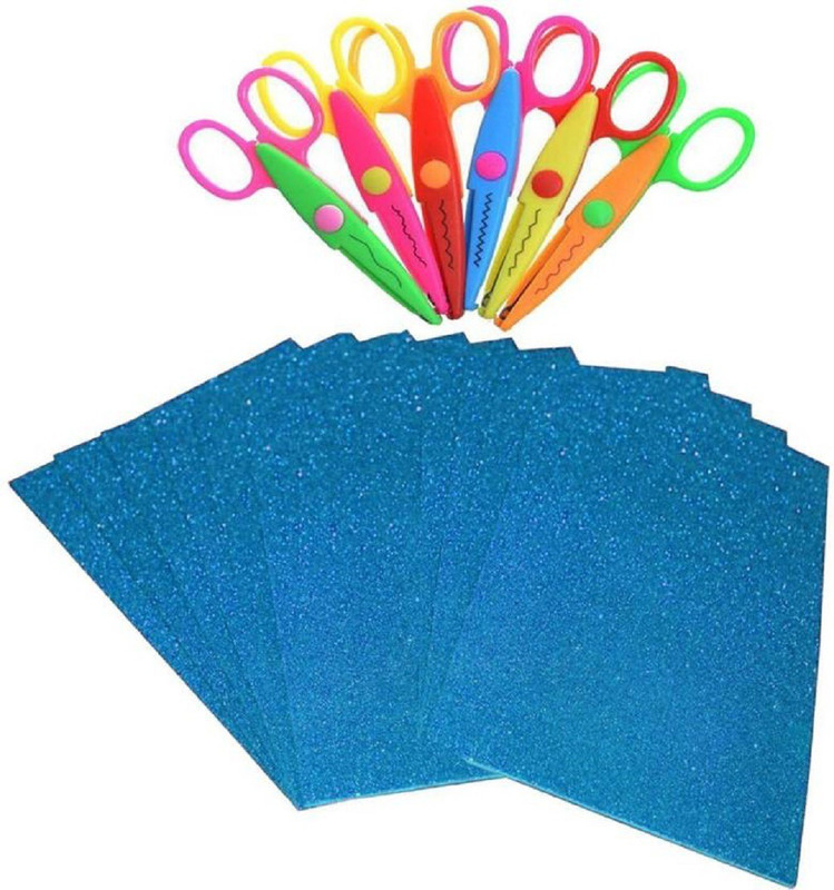 craftistics blue Glitter Foam Sheet - A4 Size Set of 10 Sheets with Zigzag Scissor