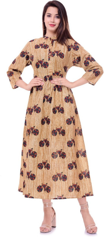 modlady Casual Embroidered Women Kurti(Brown)