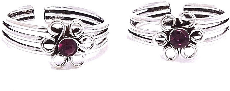 sahiba gems Designer Toe Rings 2 Pcs Sterling Silver Swarovski Crystal Sterling Silver Plated Toe Ring