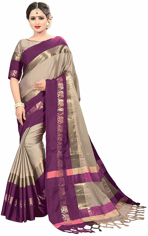 shreesilkmills Self Design Fashion Handloom Cotton Silk Saree(Brown)