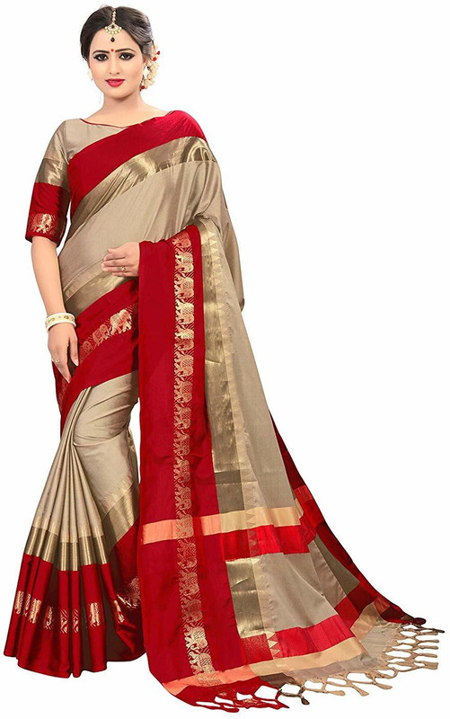 shreesilkmills Self Design Fashion Handloom Cotton Silk Saree(Brown)