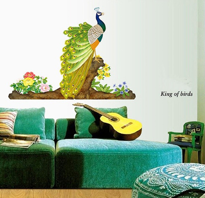 crayowns Medium PVC Vinyl self adhesive PEACOCK sticker for kids room  Sticker(Pack of 1)