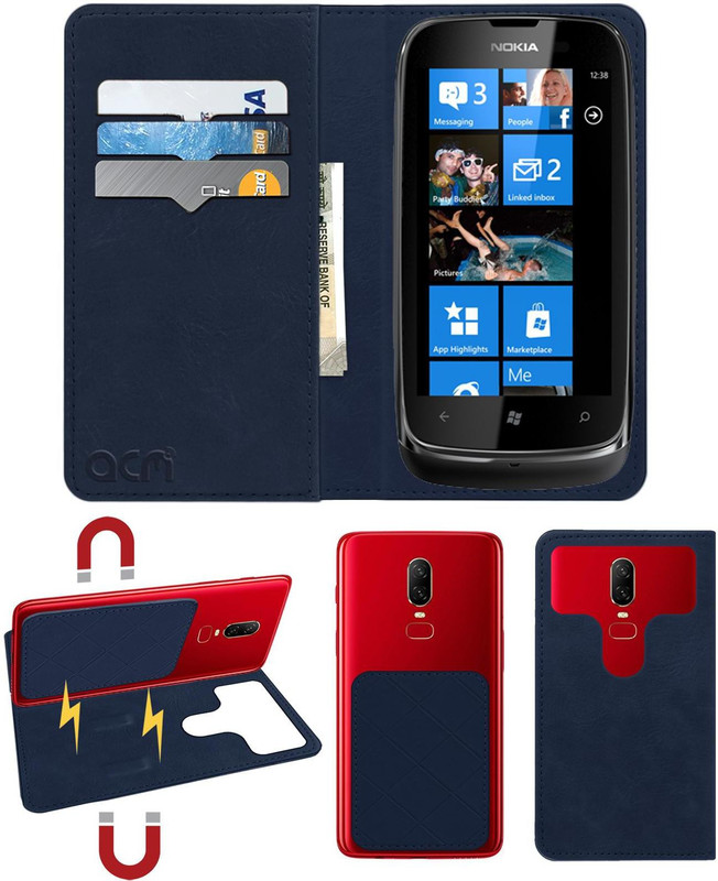 ACM Flip Cover for Nokia Lumia 610(Navy Blue, Cases with Holder)