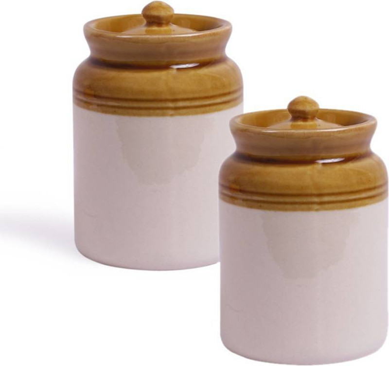 sawan shopping mart Ceramic Barni Container Ceramic/Stoneware martban in Mustard Contemporary (Medium Size) (2 Pc) - 500 ml Ceramic Pickle Container & Salt Pepper Container Jars with Lid(Brown)Pack of 2  - 500 ml Ceramic Pickle Container & Salt Pepper Container, Oil Container, Spice Container, Egg C