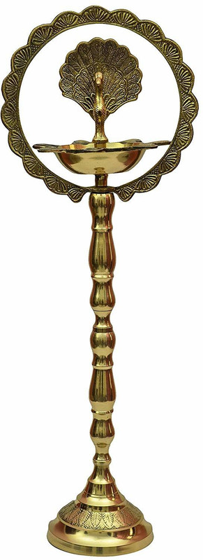 besnik arts Brass Kuthuvilakku Handmade Elegant Peacock Top Brass Diya Oil Lamp Stand, for Pooja Purpose, Gift Item, Home Decor Brass Table Diya(Height: 26 inch)