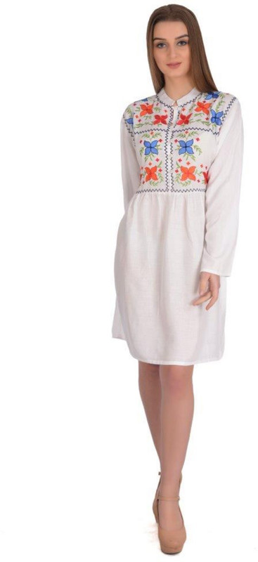 hues moda Women Empire Waist White Dress