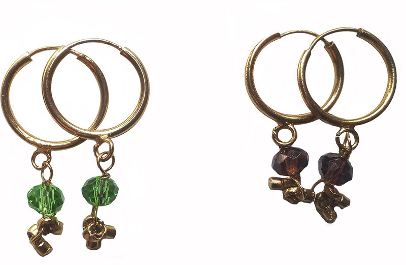 manohar Fancy mehndi colour crystal cok & green earing bali(1.5 cm) for women and girls super saver Combo Pack of two pair earing (R0MCOK+R0MGRE) Brass, Metal Hoop Earring