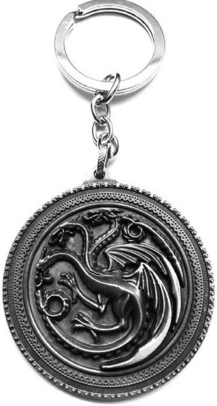 Falcon18 Game of Thrones House Targaryen Fire and Blood Three-Headed Dragon Sigil Silver Metal Key Chain | (GOT)"Fire and Blood" Design Ring Keyring Keychain for Bikes, Cars Key Chain