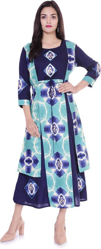 rashi collections Casual Printed Women Kurti(Dark Blue, Blue)