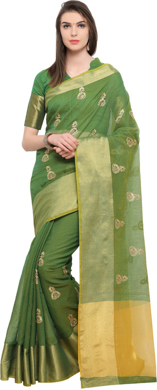 sarngin boutique Embroidered Fashion Cotton Blend Saree(Green)