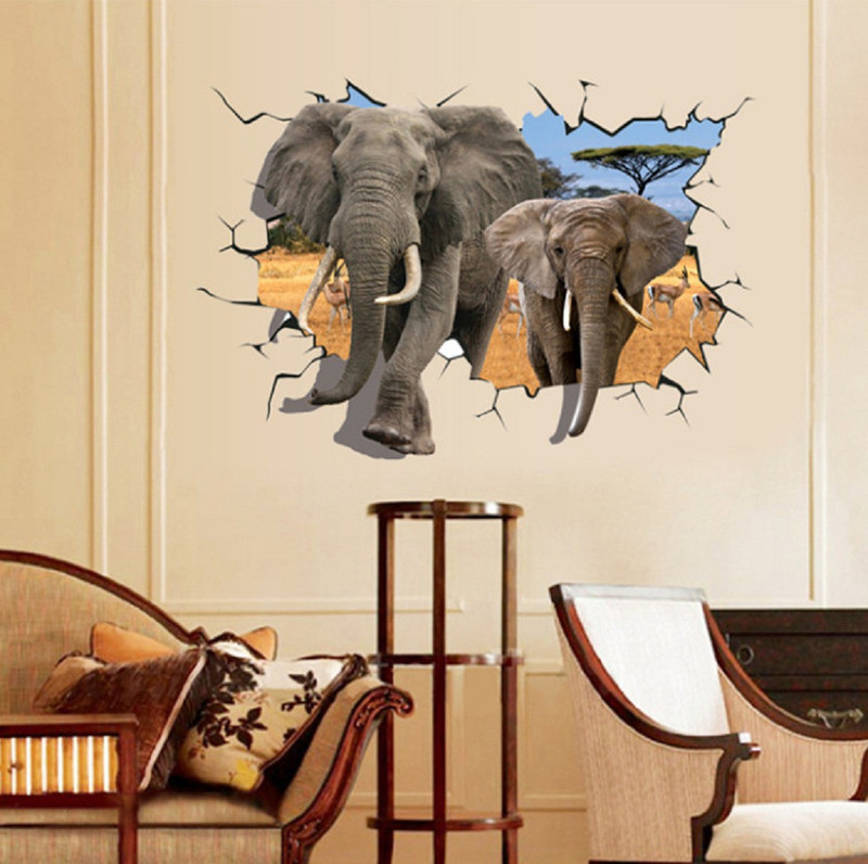 crayowns Large Latest Stylish PVC Vinyl 3D Elephant Wall Sticker Sticker(Pack of 1)