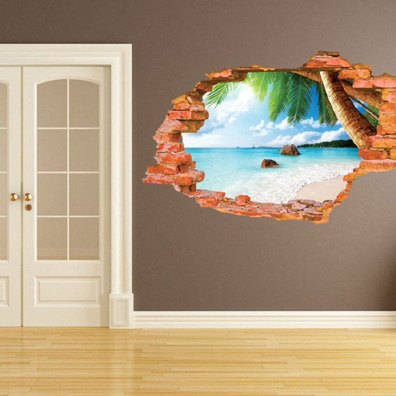 crayowns Medium Latest Stylish 3D sea Beach PVC Vinyl Wall Sticker Sticker(Pack of 1)