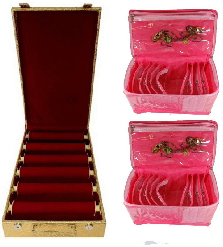 Buy Ultimatefashionista Combo Of 6 Roll Rod Bangle Box Vanity Box Wooden Bangle Storage Box 2pc Ten Pocket Brocade Jewellery Kit Vanity Case Jewellery Bangle Box A A A A Pink Golden Vanity Box