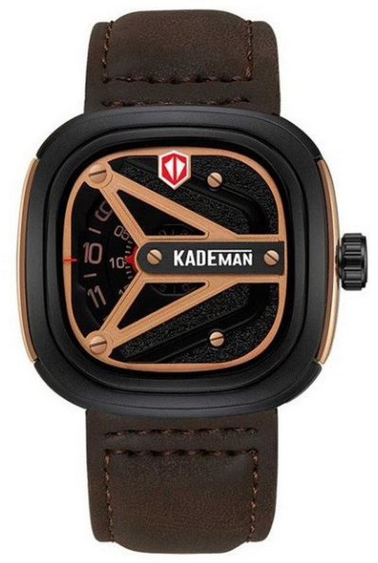 kademan Dark Brown Unique Tonneau Dial Display Waterproof Leather Analog Watch  - For Men