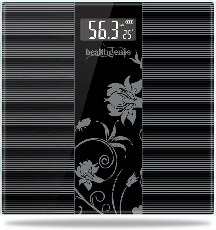 Healthgenie Rechargeable Digital Personal Scale for Human Body with Room Temperature Display Weighing Scale(Black)