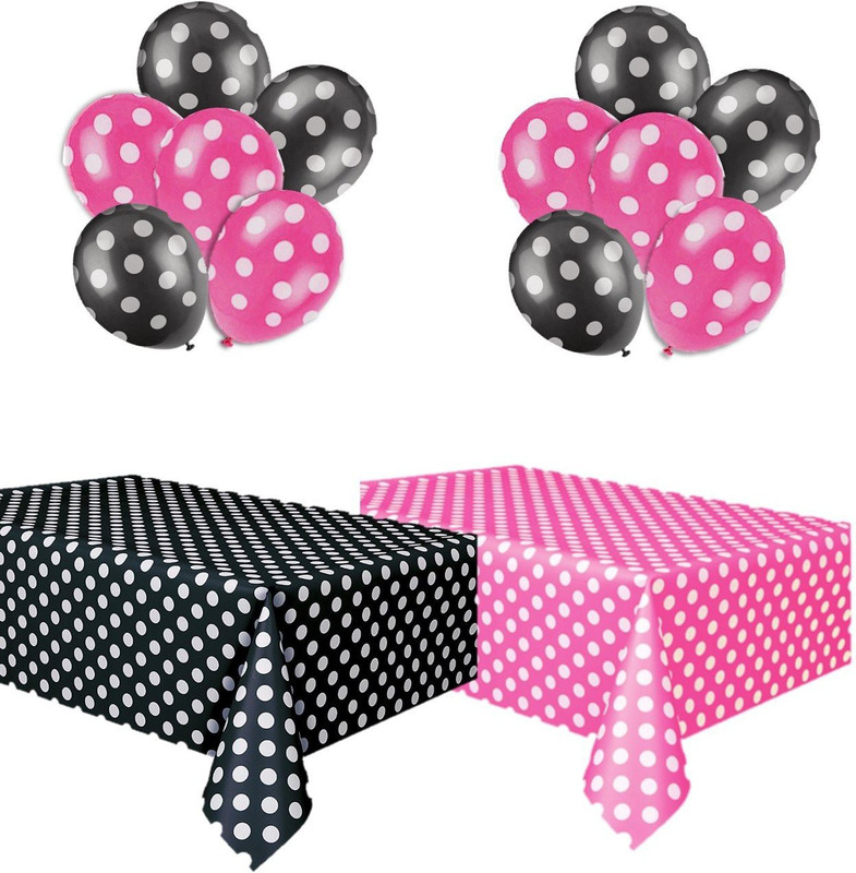 kedudes Polka Dot Plastic Tablecloth Hot Pink & White And Black & White And Two Packages Of Polkadot Balloons