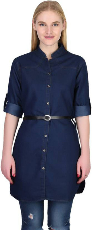 aaj collection Women Solid Casual Blue Shirt